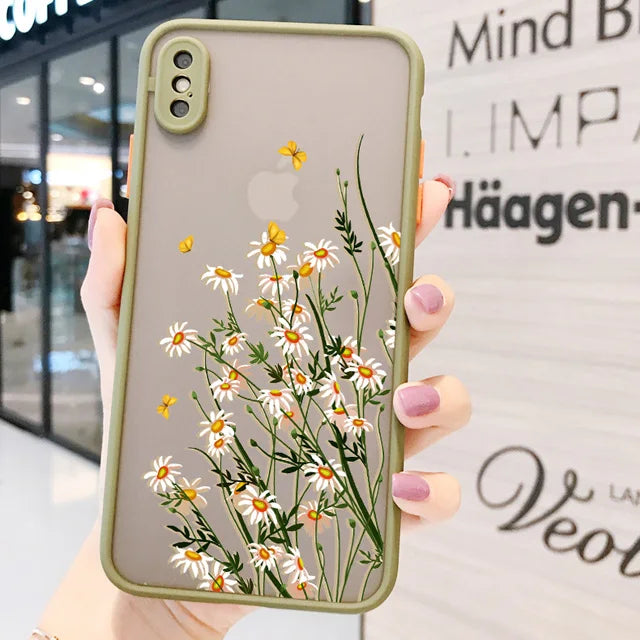 Hand Painted Phone Case For iphone 16 15 X XS XR Flower Shockproof Case For iPhone 7 8 Plus SE 13 12 11 14 15 16 pro MAX Cover