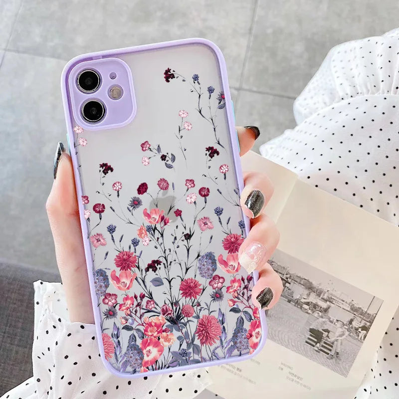Hand Painted Phone Case For iphone 16 15 X XS XR Flower Shockproof Case For iPhone 7 8 Plus SE 13 12 11 14 15 16 pro MAX Cover