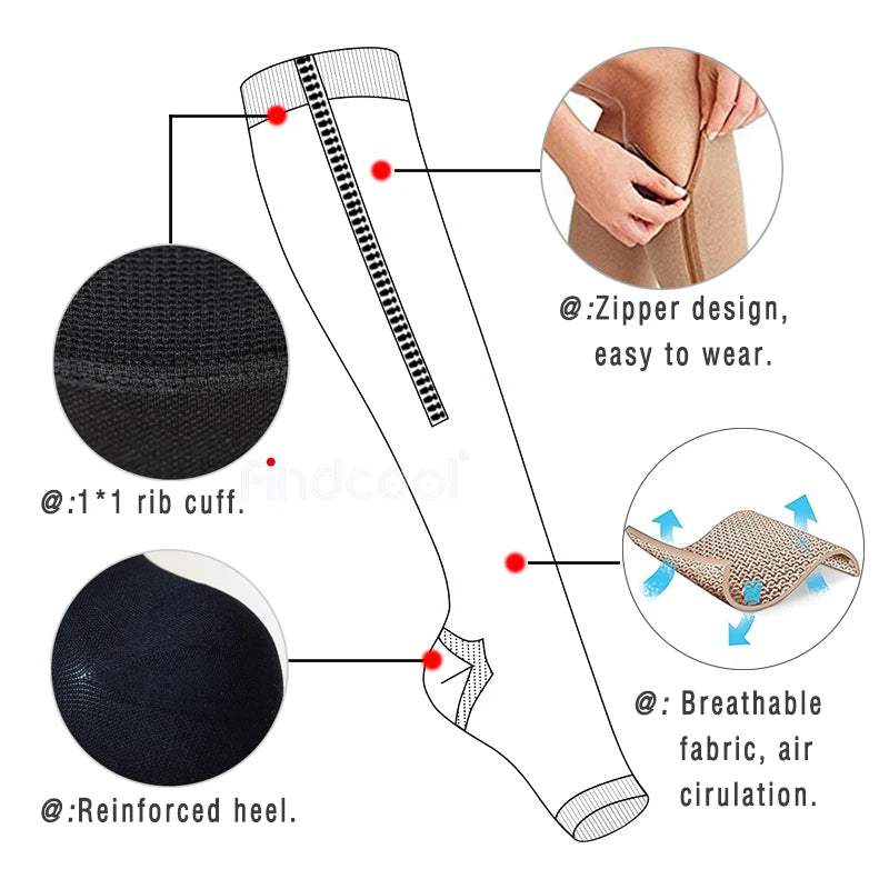 Zipped Open Toe Compression Socks