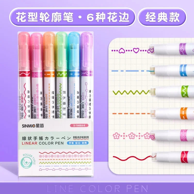6pcs Curve Liner Marker Pens