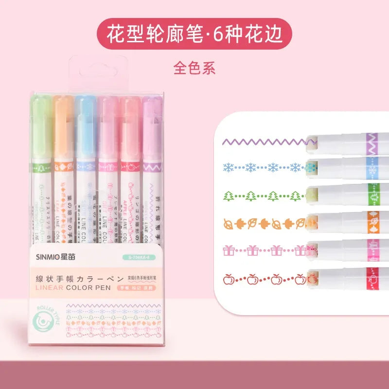 6pcs Curve Liner Marker Pens
