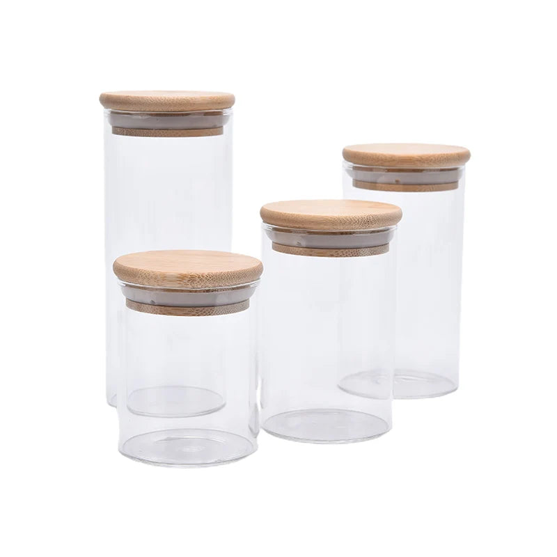 Bamboo Covered High Food Sealed Glass Container