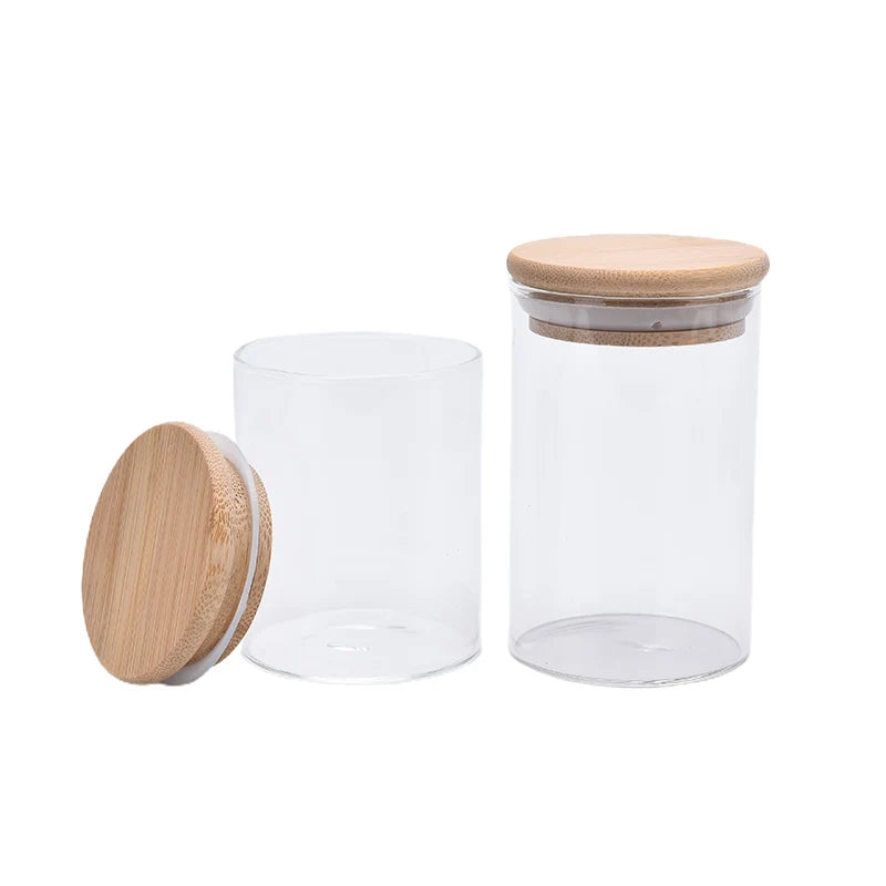 Bamboo Covered High Food Sealed Glass Container
