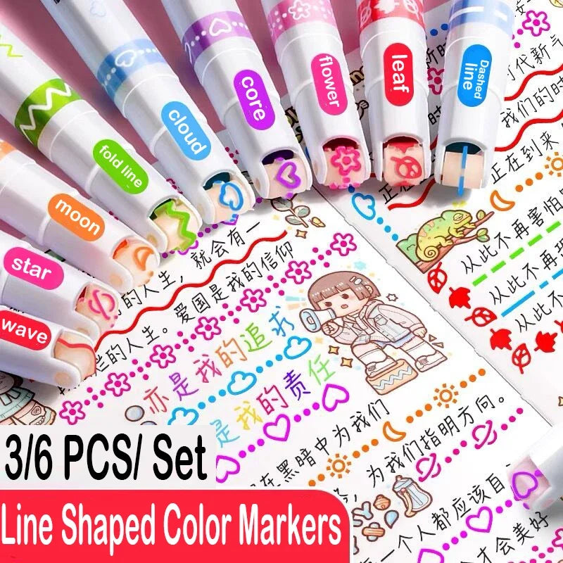 6pcs Curve Liner Marker Pens