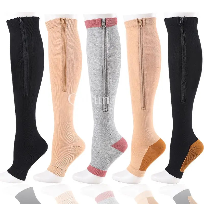 Zipped Open Toe Compression Socks