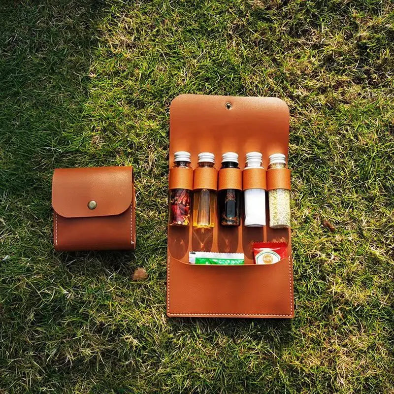Leather Spice Jar Storage Bag