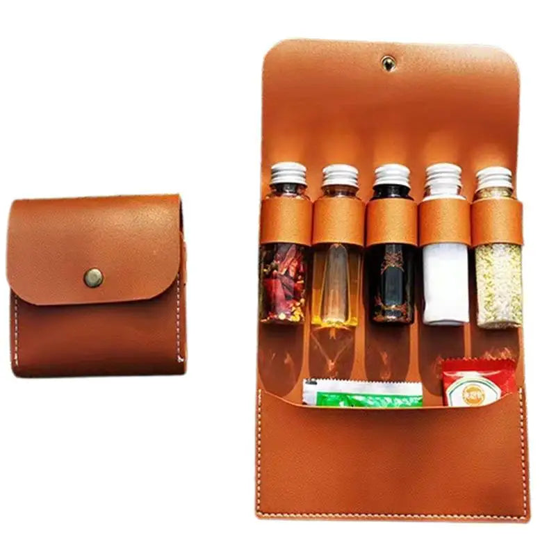 Leather Spice Jar Storage Bag
