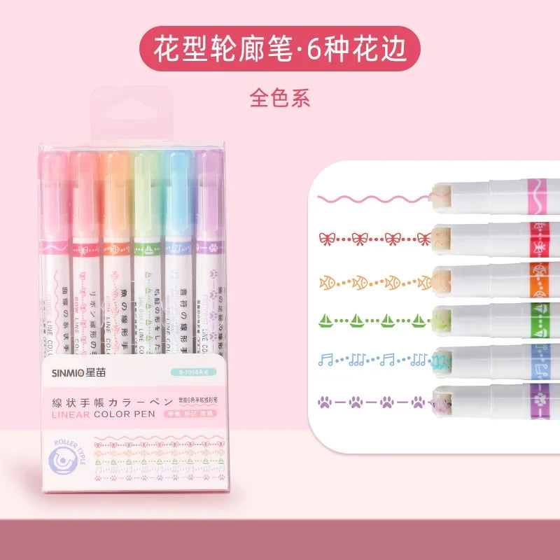6pcs Curve Liner Marker Pens