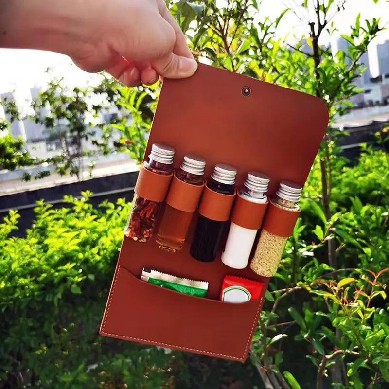 Leather Spice Jar Storage Bag