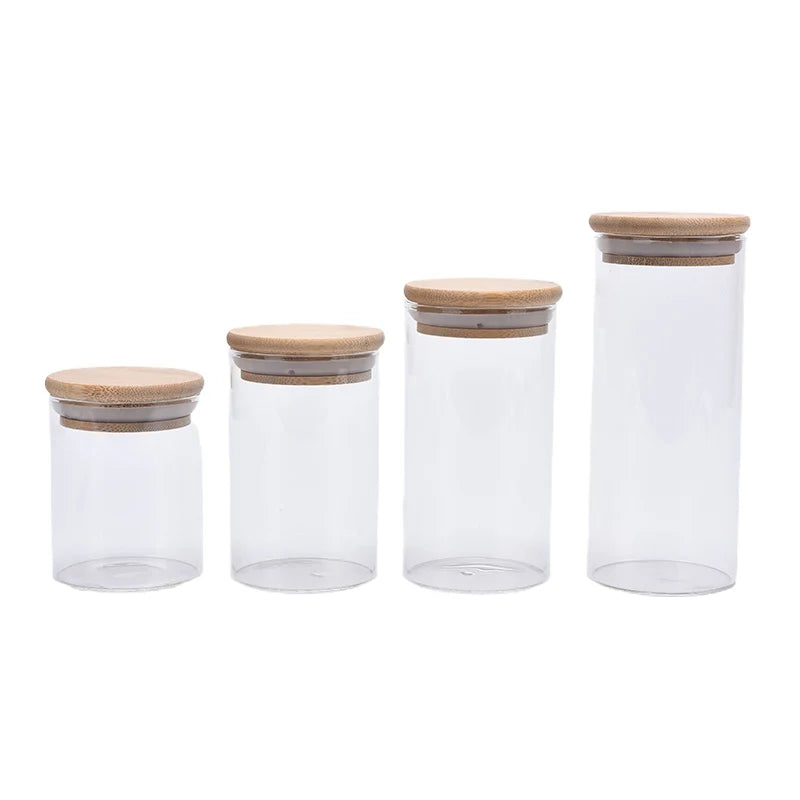 Bamboo Covered High Food Sealed Glass Container