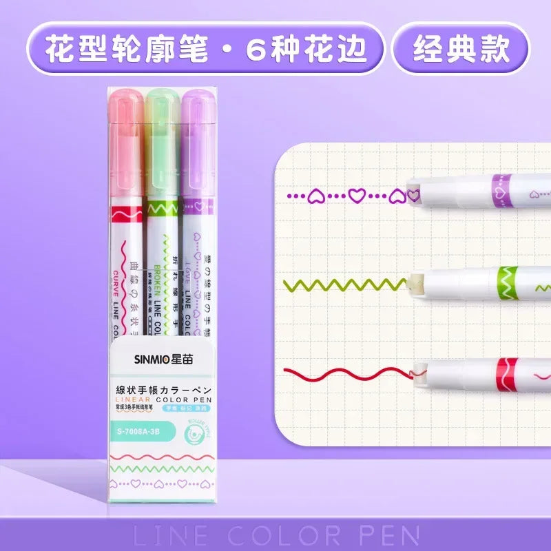 6pcs Curve Liner Marker Pens